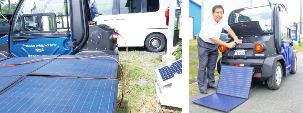 EV向けの太陽光パネルによる充電機器や災害時の停電を想定した給電機能